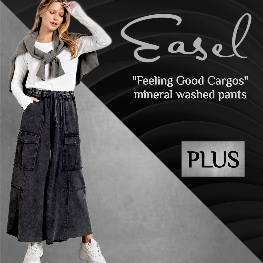 EASEL "Feeling Good Cargo" RESTOCKING SOON! Mineral Wash Wide Leg Utility Pants